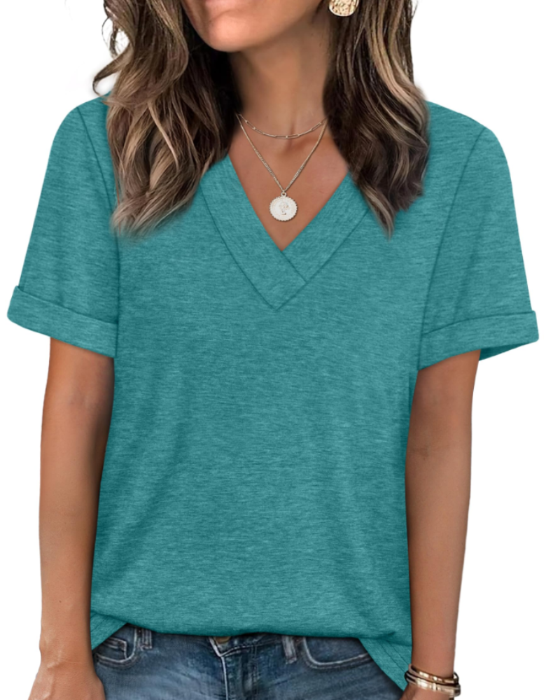 Elowin Damen-T-Shirt – Casual Chic V-Ausschnitt, Bequemer Schnitt & Atmungsaktiver Sommerstoff