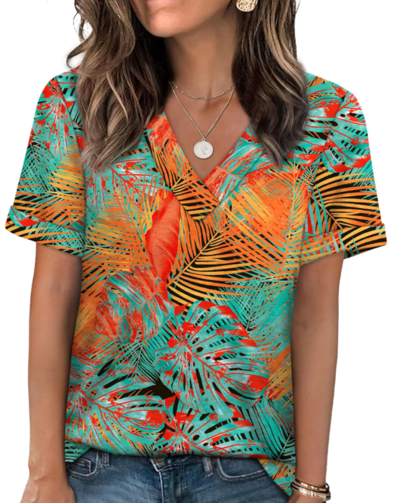 Elowin Damen-T-Shirt – Casual Chic V-Ausschnitt, Bequemer Schnitt & Atmungsaktiver Sommerstoff