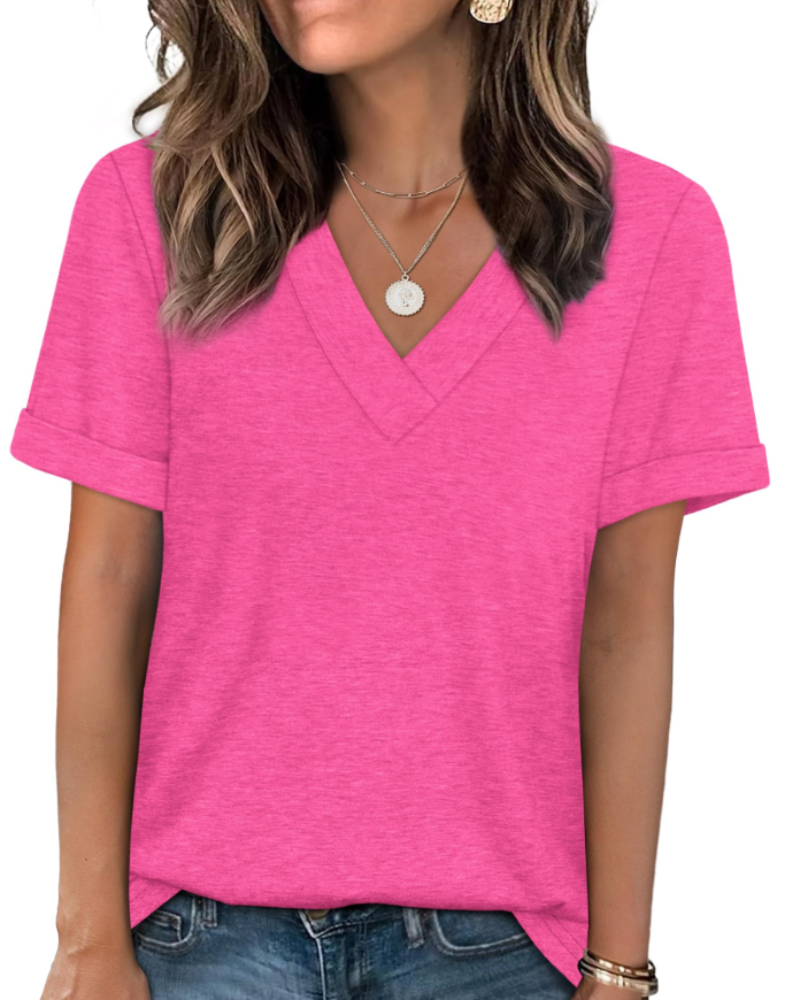 Elowin Damen-T-Shirt – Casual Chic V-Ausschnitt, Bequemer Schnitt & Atmungsaktiver Sommerstoff