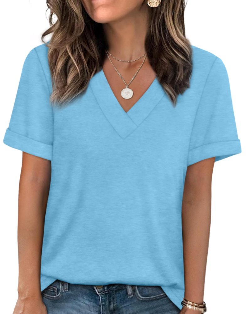 Elowin Damen-T-Shirt – Casual Chic V-Ausschnitt, Bequemer Schnitt & Atmungsaktiver Sommerstoff