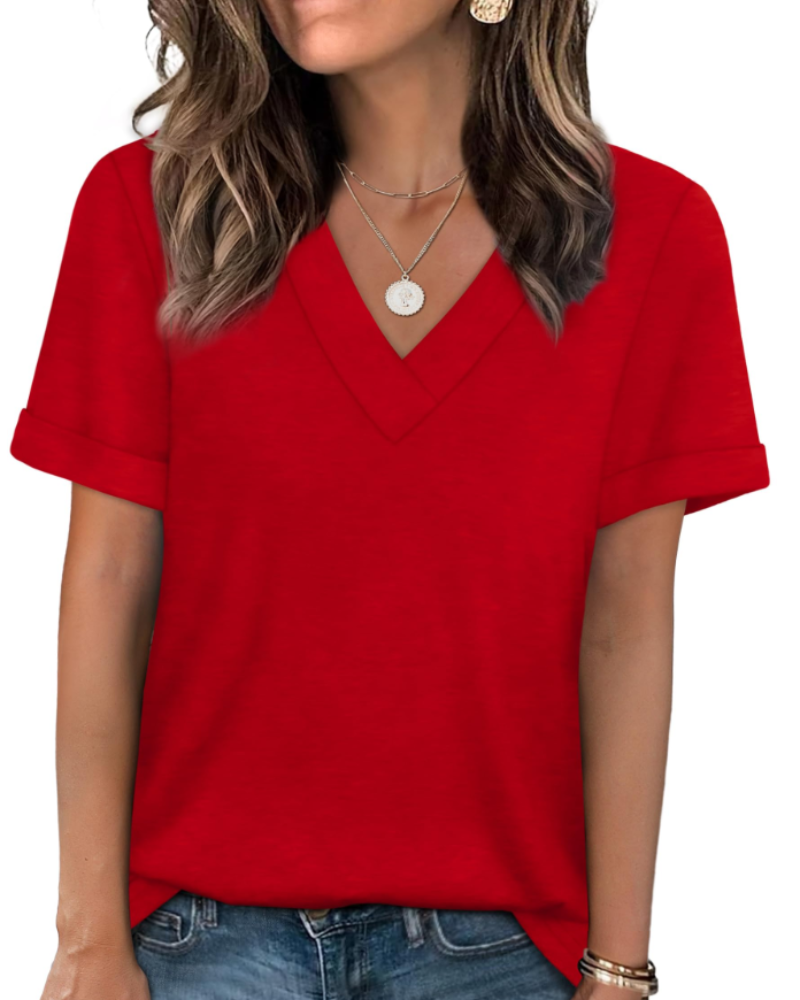 Elowin Damen-T-Shirt – Casual Chic V-Ausschnitt, Bequemer Schnitt & Atmungsaktiver Sommerstoff