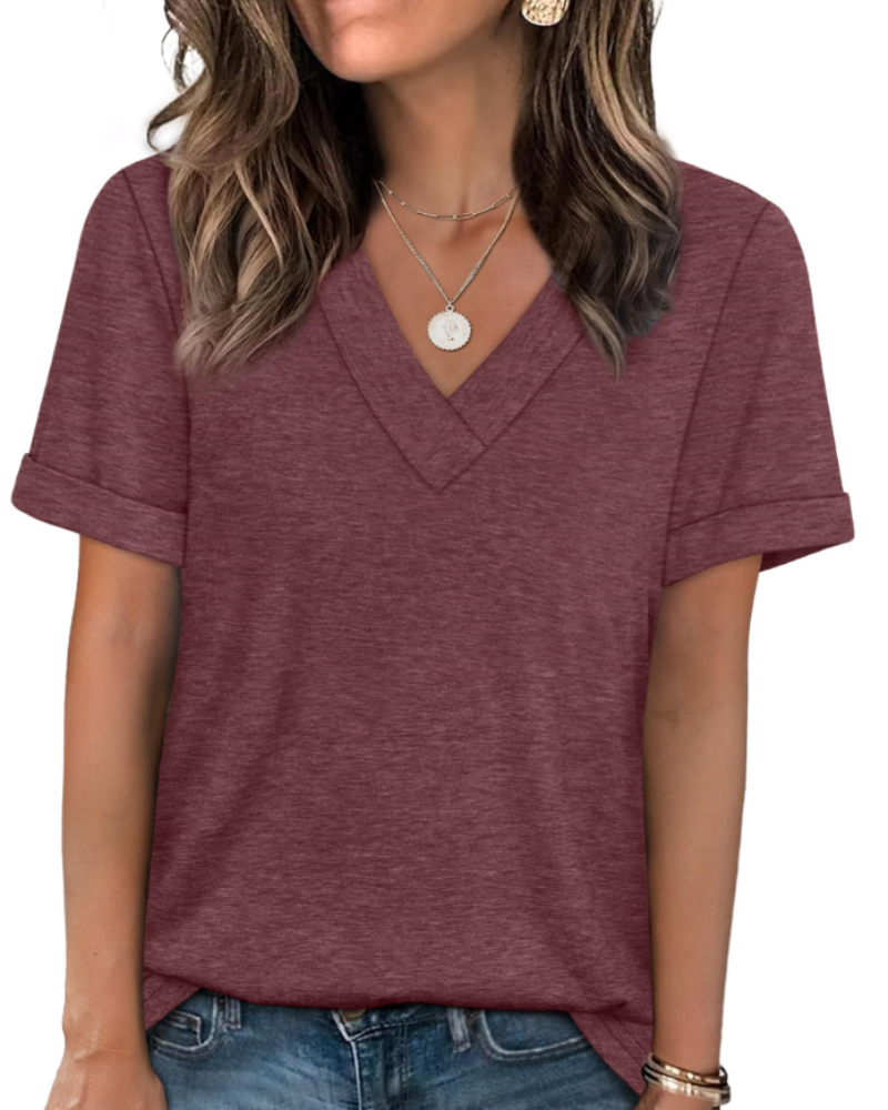 Elowin Damen-T-Shirt – Casual Chic V-Ausschnitt, Bequemer Schnitt & Atmungsaktiver Sommerstoff