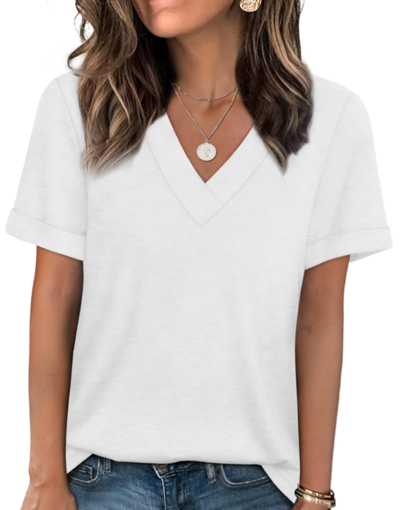 Elowin Damen-T-Shirt – Casual Chic V-Ausschnitt, Bequemer Schnitt & Atmungsaktiver Sommerstoff