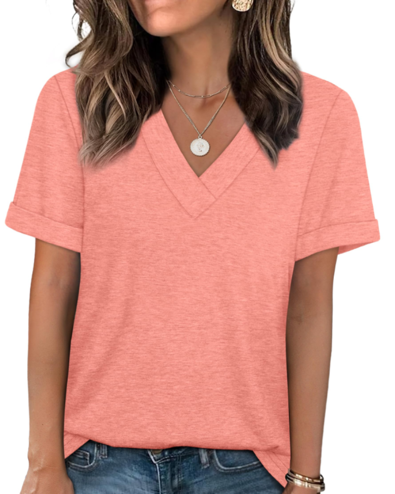 Elowin Damen-T-Shirt – Casual Chic V-Ausschnitt, Bequemer Schnitt & Atmungsaktiver Sommerstoff