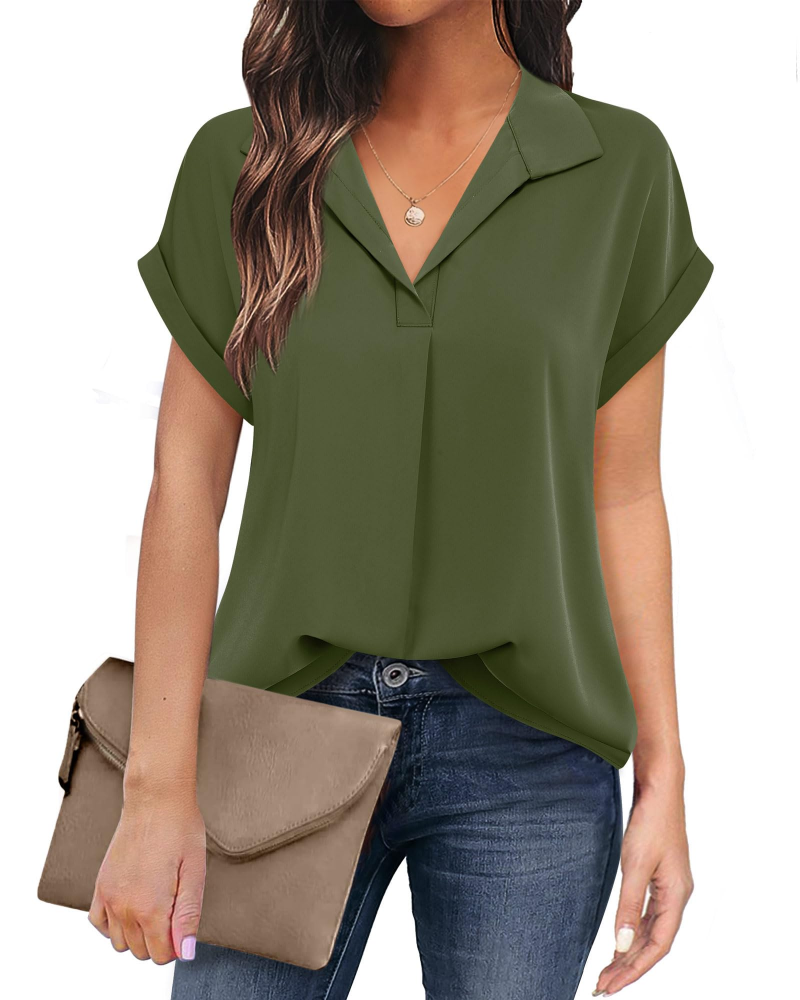 Eluna Women's Shirt – Elegant V-Neck Flowing Chiffon Blouse for Business Casual