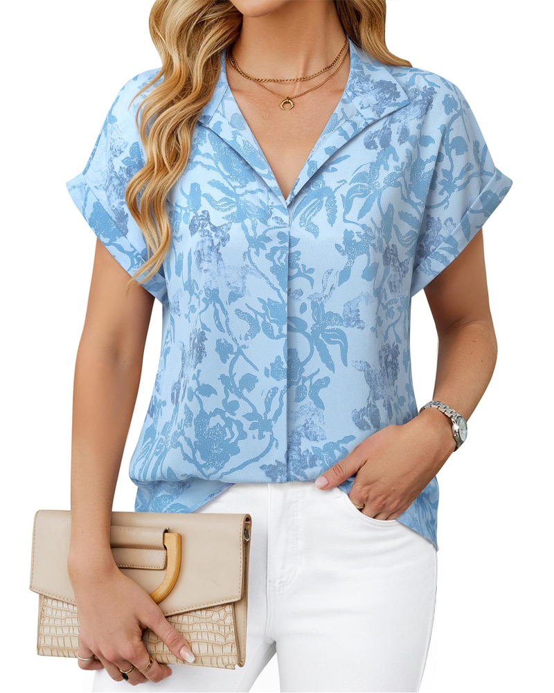 Eluna Women's Shirt – Elegant V-Neck Flowing Chiffon Blouse for Business Casual