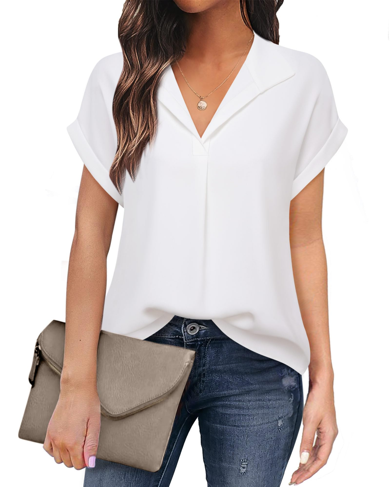 Eluna Women's Shirt – Elegant V-Neck Flowing Chiffon Blouse for Business Casual