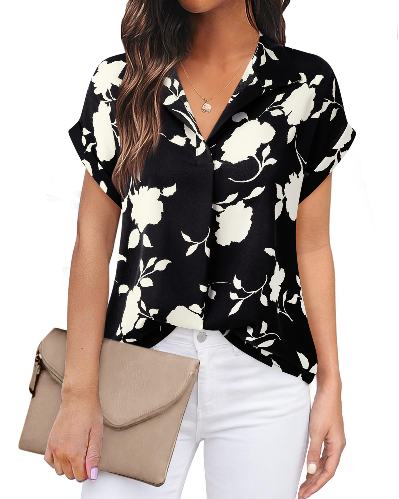 Eluna Women's Shirt – Elegant V-Neck Flowing Chiffon Blouse for Business Casual
