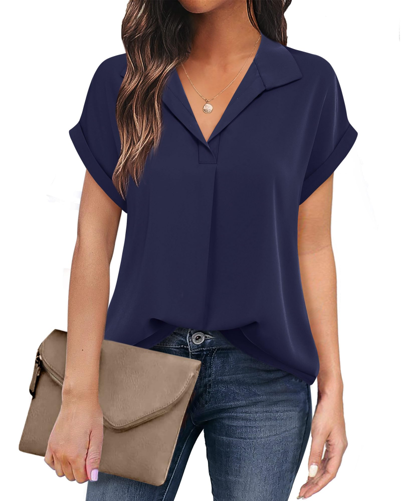 Eluna Women's Shirt – Elegant V-Neck Flowing Chiffon Blouse for Business Casual