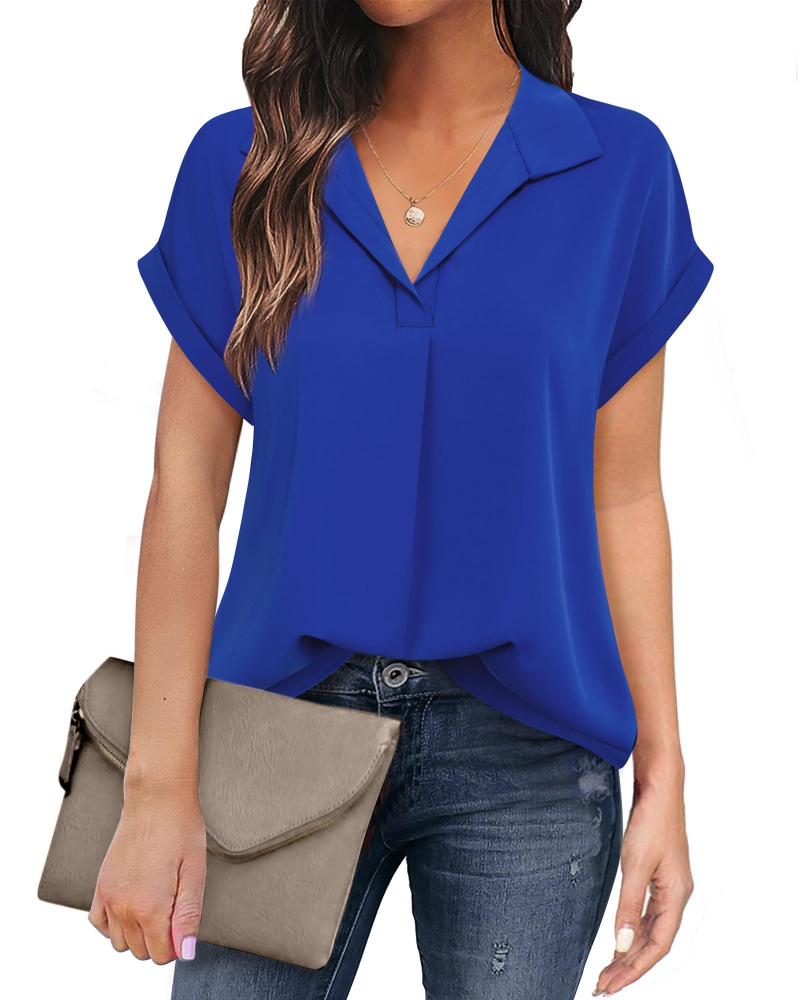Eluna Women's Shirt – Elegant V-Neck Flowing Chiffon Blouse for Business Casual