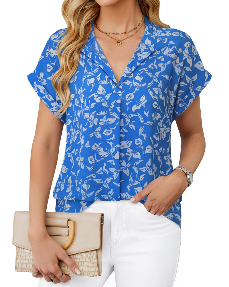 Eluna Women's Shirt – Elegant V-Neck Flowing Chiffon Blouse for Business Casual