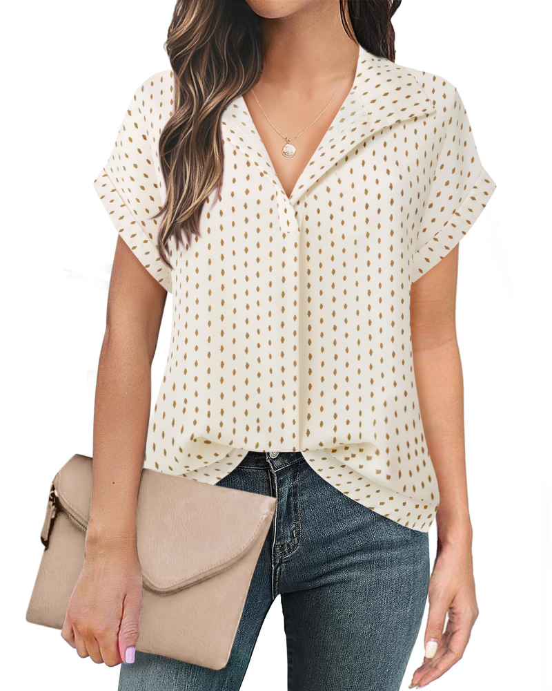 Eluna Women's Shirt – Elegant V-Neck Flowing Chiffon Blouse for Business Casual