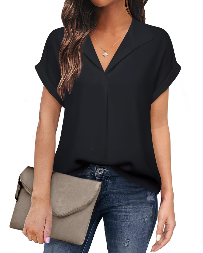 Eluna Women's Shirt – Elegant V-Neck Flowing Chiffon Blouse for Business Casual