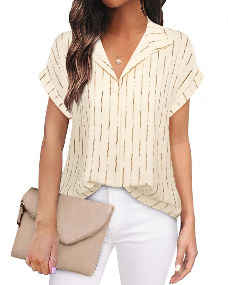 Eluna Women's Shirt – Elegant V-Neck Flowing Chiffon Blouse for Business Casual