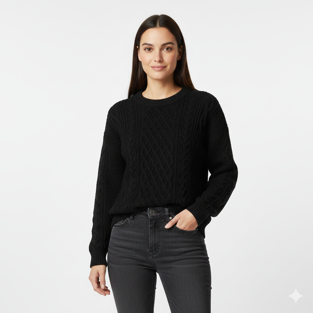 Avey Pull Унісекс – М'який В'язаний Светр з Візерунком Коси, Круглим Коміром і Зручним Кроєм