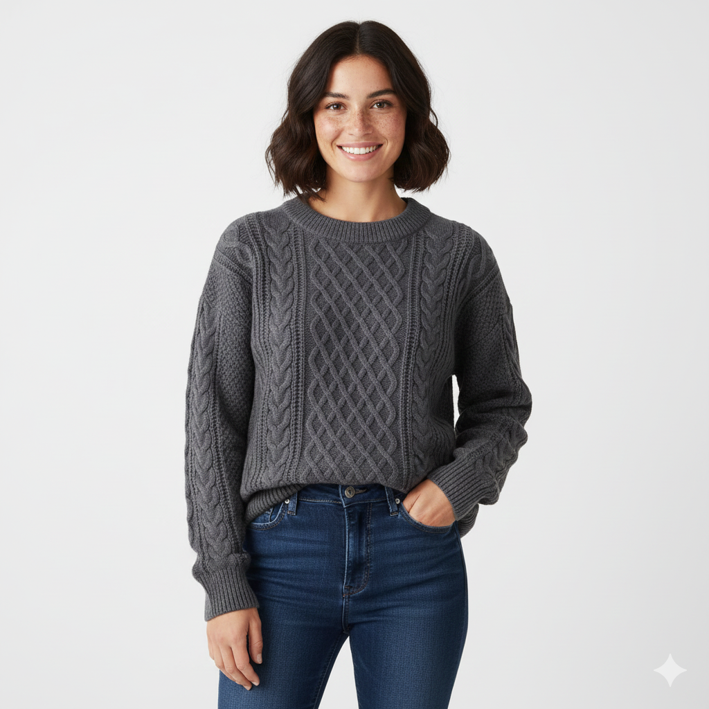 Avey Pull Унісекс – М'який В'язаний Светр з Візерунком Коси, Круглим Коміром і Зручним Кроєм