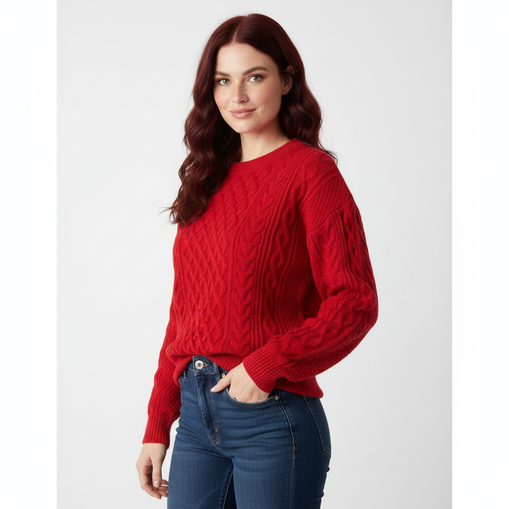 Avey Pull Унісекс – М'який В'язаний Светр з Візерунком Коси, Круглим Коміром і Зручним Кроєм