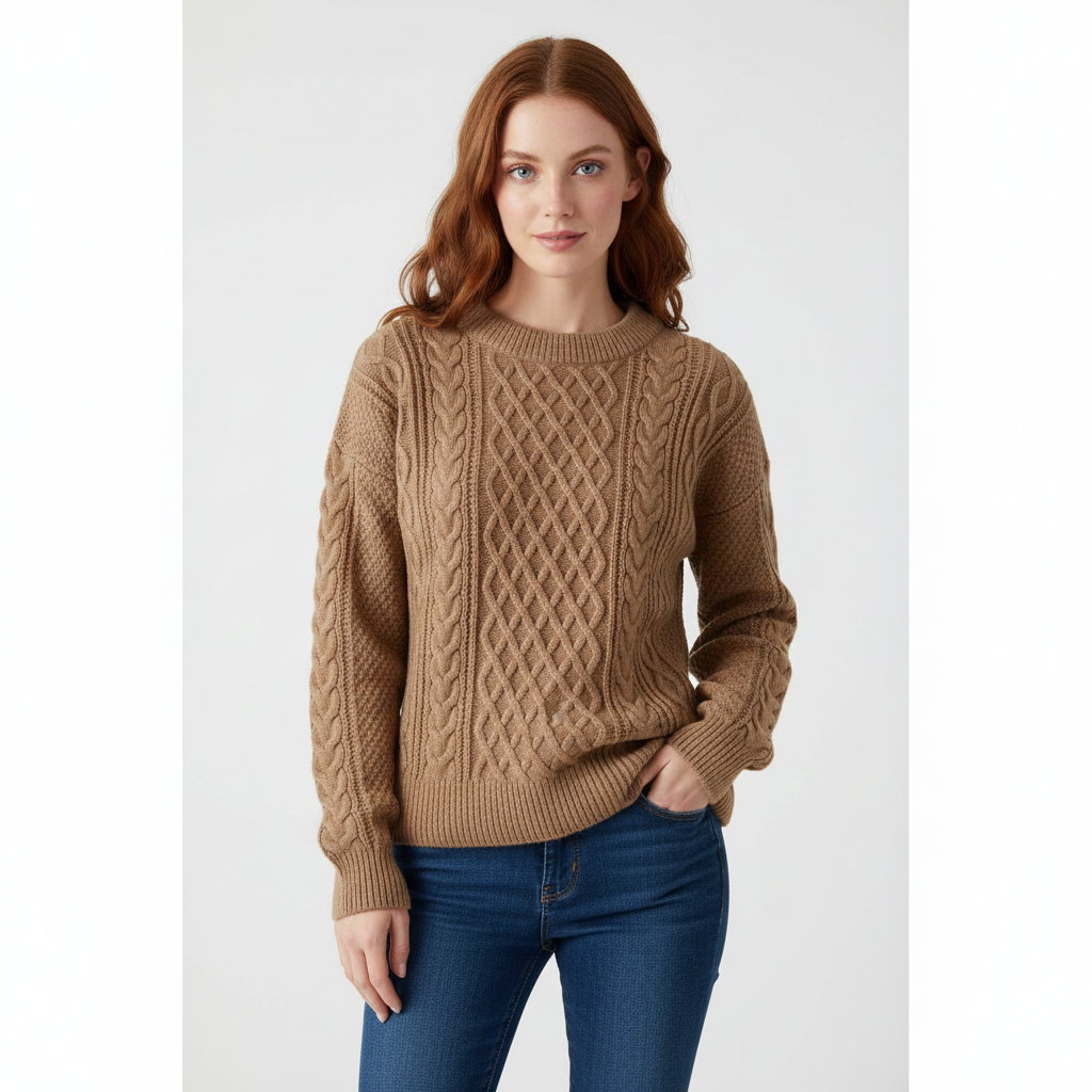 Avey Pull Унісекс – М'який В'язаний Светр з Візерунком Коси, Круглим Коміром і Зручним Кроєм