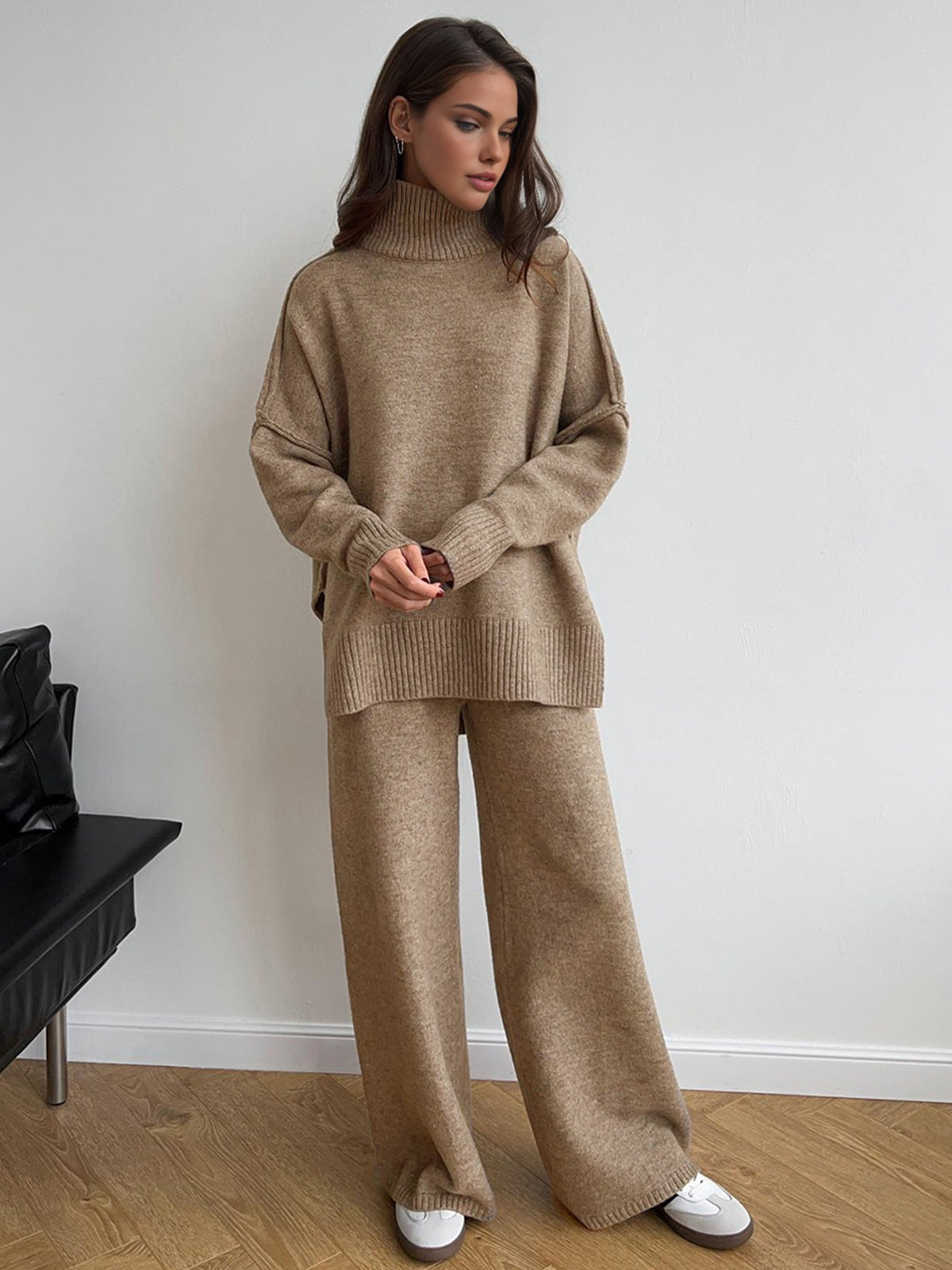Amy Ensemble Loungewear Damen aus Strick – Weiches Outfit mit Rollkragen & weiter Hose