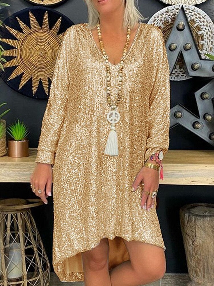 Abito da sera da donna Natalie - Abito ampio con paillettes e maniche lunghe per serate eleganti