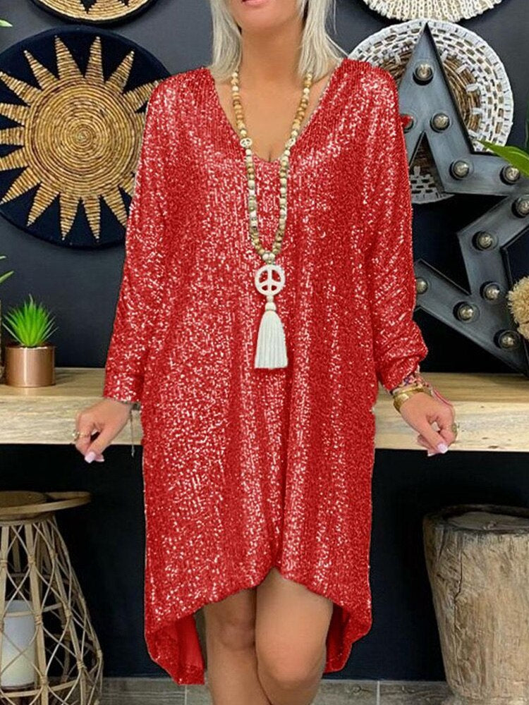 Abito da sera da donna Natalie - Abito ampio con paillettes e maniche lunghe per serate eleganti
