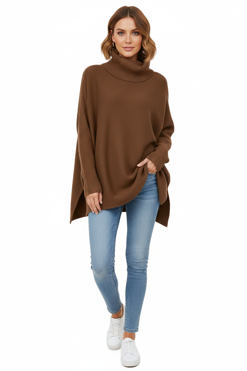 Gracie női garbó pulóver – ultrapuha, bő szabású kötött, magas nyakkal és elegáns stílussal