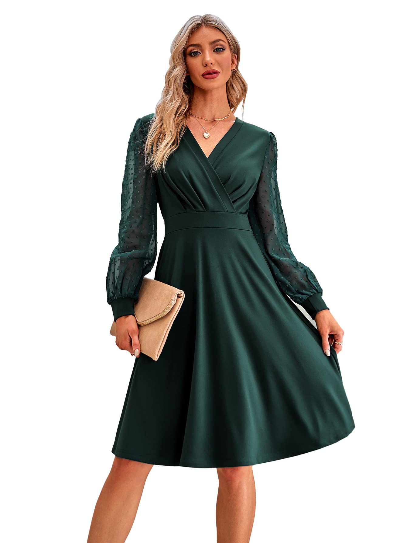 Juana haljina za žene – vintage stil s V-izrezom, dugim rukavima i elegantnim midi A-krojem