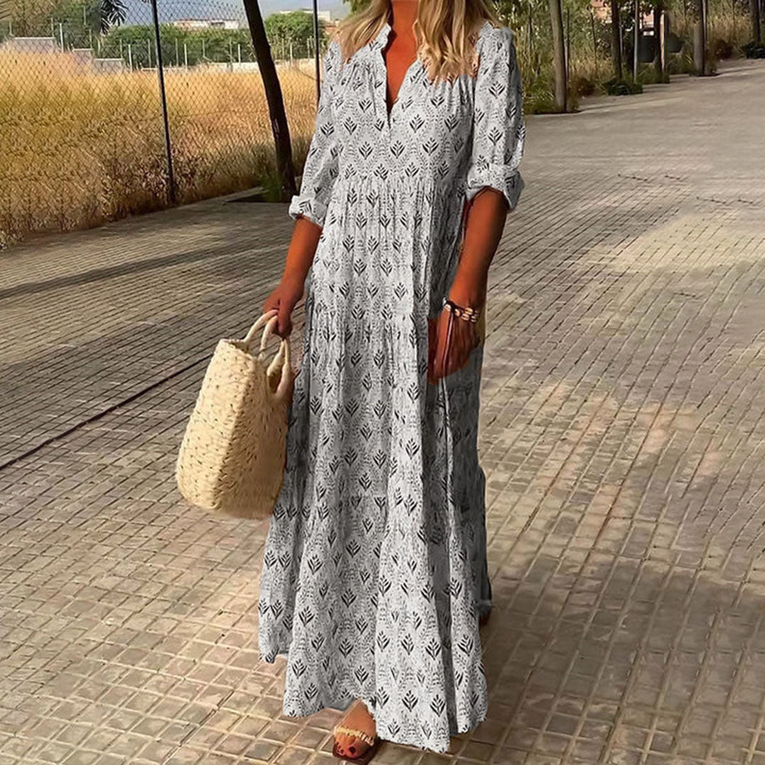 Kendra Robe Maxi Femme – Boho kjole lyseblå med print & behageligt snit