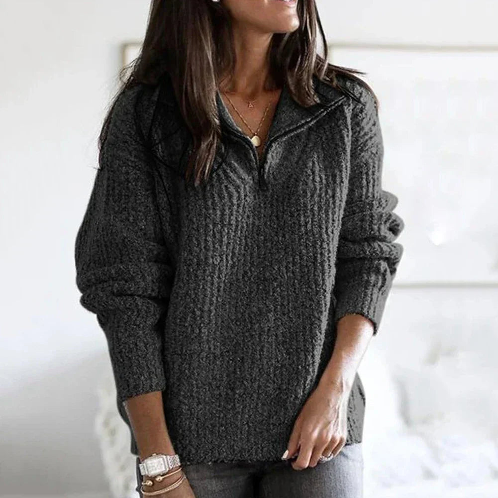 Macy Pull Femme – Demi-Zip Komfortowy z luźnym krojem i ściągaczowymi wykończeniami