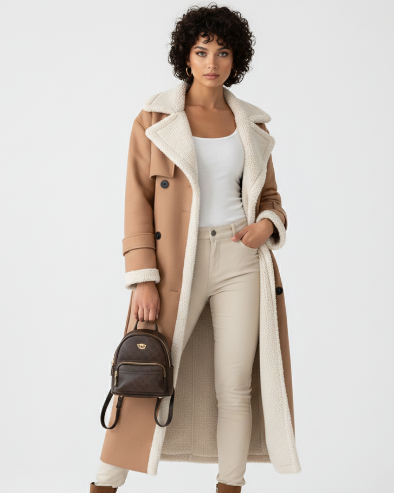 Itzel Manteau Long Femme – Doublure Polaire Chaude, Ceinture Ajustable & Élégance