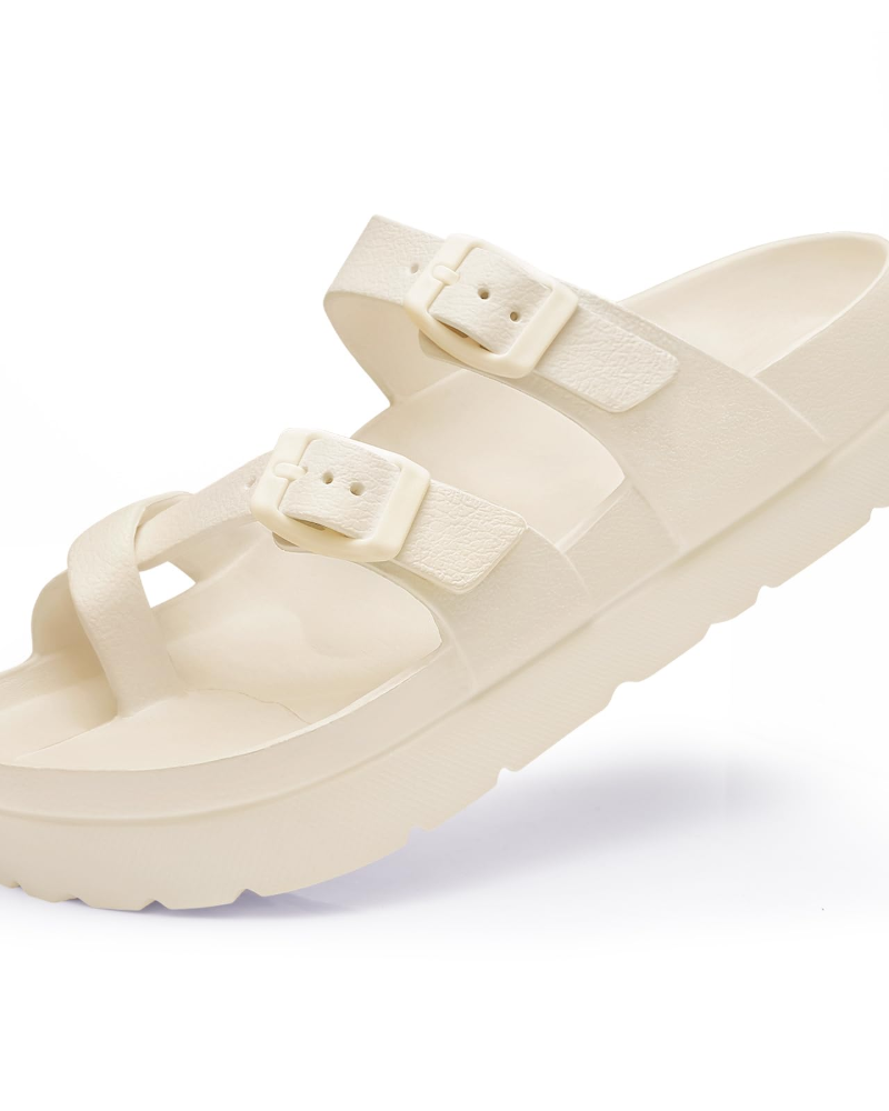 Inara Sandalen Damen – Komfort-Pantoletten mit doppelter Schnalle & Fußgewölbestütze
