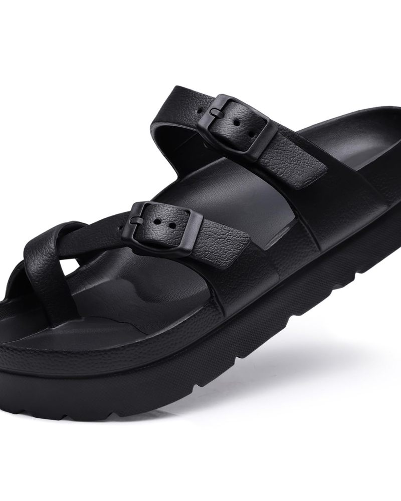 Inara Sandalen Damen – Komfort-Pantoletten mit doppelter Schnalle & Fußgewölbestütze