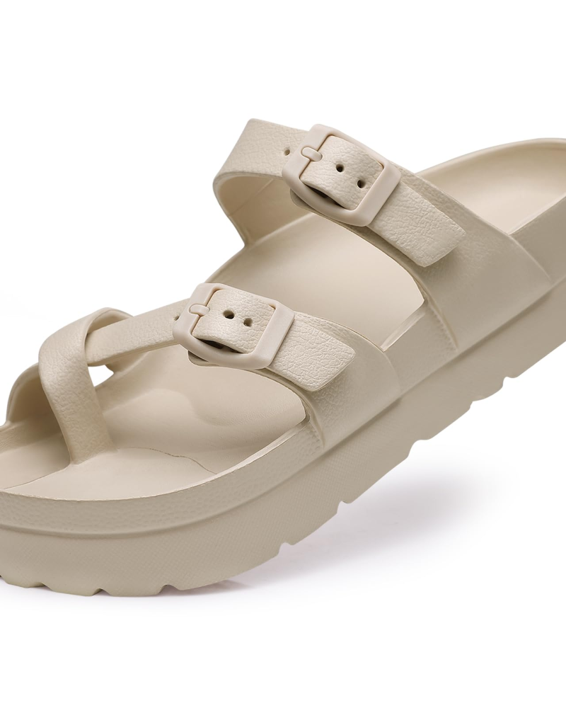 Inara Sandalen Damen – Komfort-Pantoletten mit doppelter Schnalle & Fußgewölbestütze