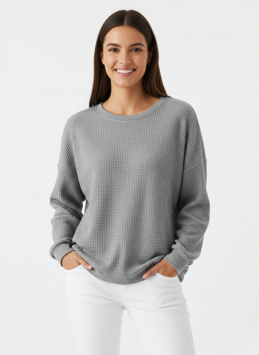 Ireneah Pull Femme Maille Waffle – Pull Oversize Confortable en Coton Mélangé