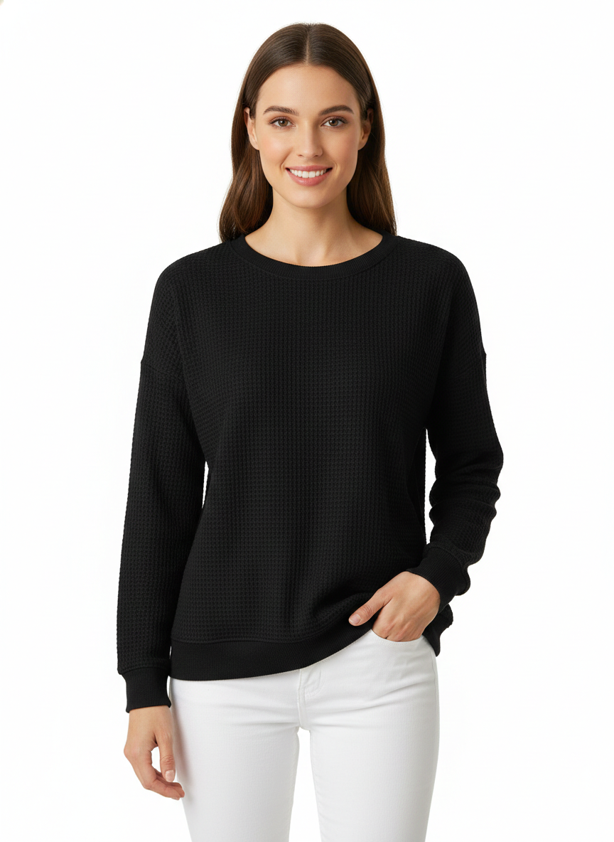 Ireneah Pull Femme Maille Waffle – Pull Oversize Confortable en Coton Mélangé