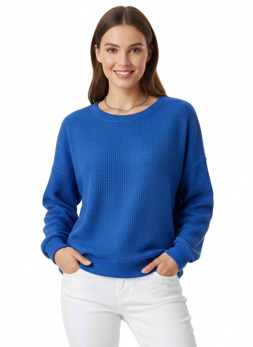 Ireneah Pull Femme Maille Waffle – Pull Oversize Confortable en Coton Mélangé