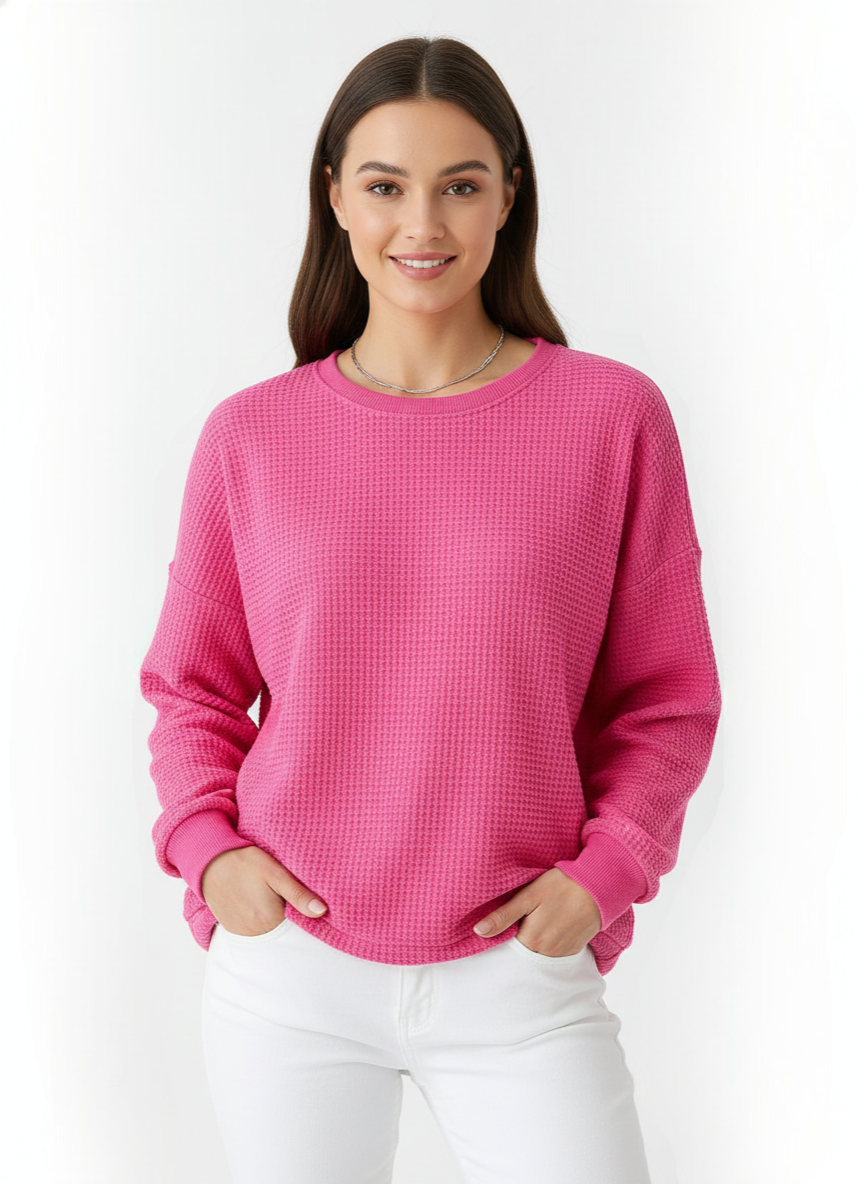 Ireneah Pull Femme Maille Waffle – Pull Oversize Confortable en Coton Mélangé