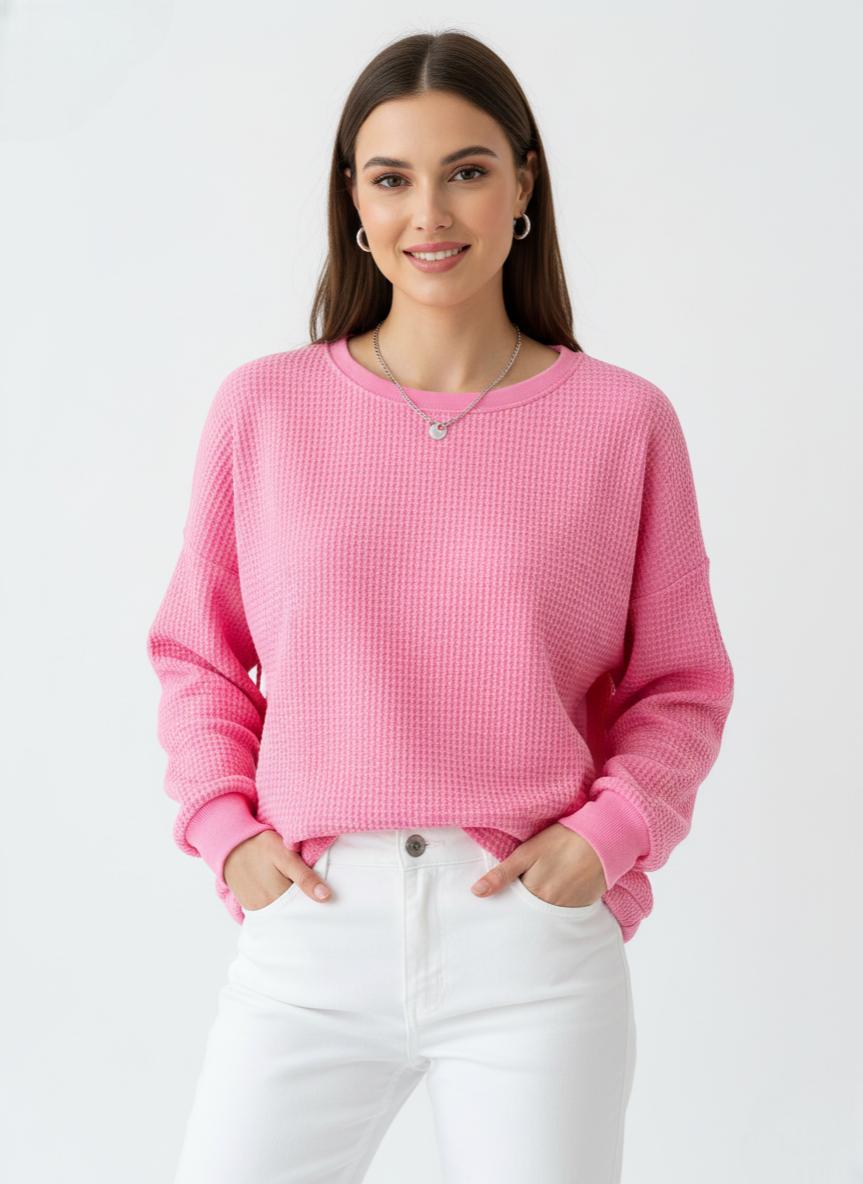 Ireneah Pull Femme Maille Waffle – Pull Oversize Confortable en Coton Mélangé