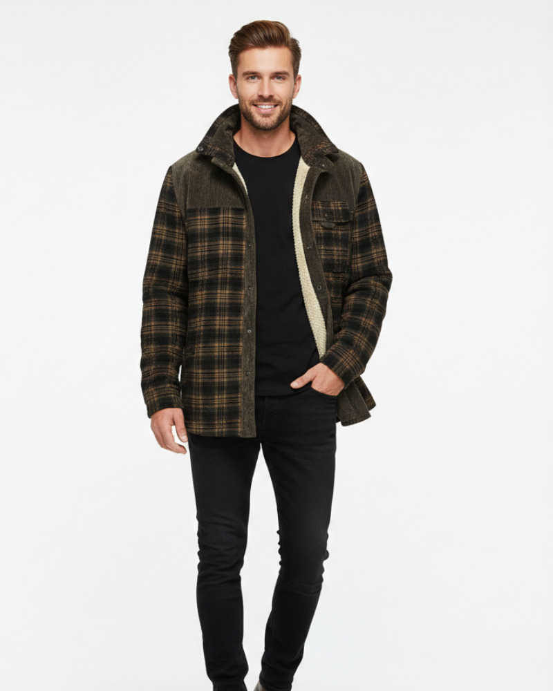 Arthuro Pánsky zimný kabát – Elegantná károvaná bunda s klopovým golierom a klasickým zapínaním