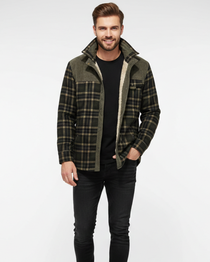 Arthuro Pánsky zimný kabát – Elegantná károvaná bunda s klopovým golierom a klasickým zapínaním