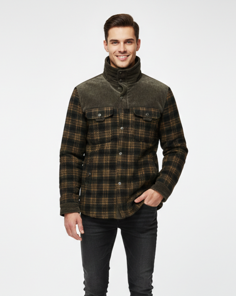 Arthuro Pánsky zimný kabát – Elegantná károvaná bunda s klopovým golierom a klasickým zapínaním