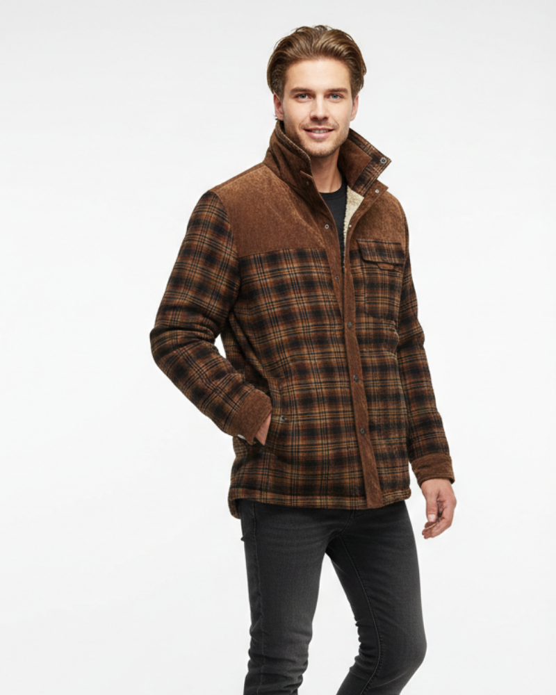 Arthuro Pánsky zimný kabát – Elegantná károvaná bunda s klopovým golierom a klasickým zapínaním