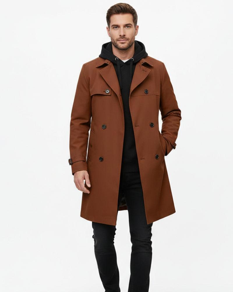 Gian Trenchcoat Herren Klassisch Doppelreihig – Reverskragen mit Verstellbarem Gürtel