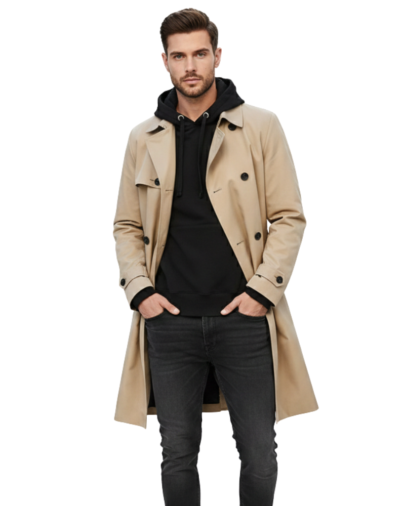 Gian Παλτό Τρεντς Ανδρικό Κλασικό Διπλό Κουμπί – Γιακάς με Ρέλι και Ρυθμιζόμενη Ζώνη