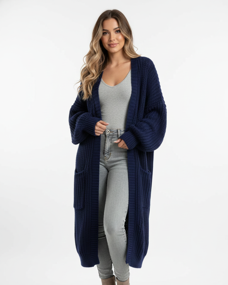 Erca naisten pitkä neuleliivi – väljälahkeinen tyylikäs neuletakki kevääseen, syksyyn ja talveen