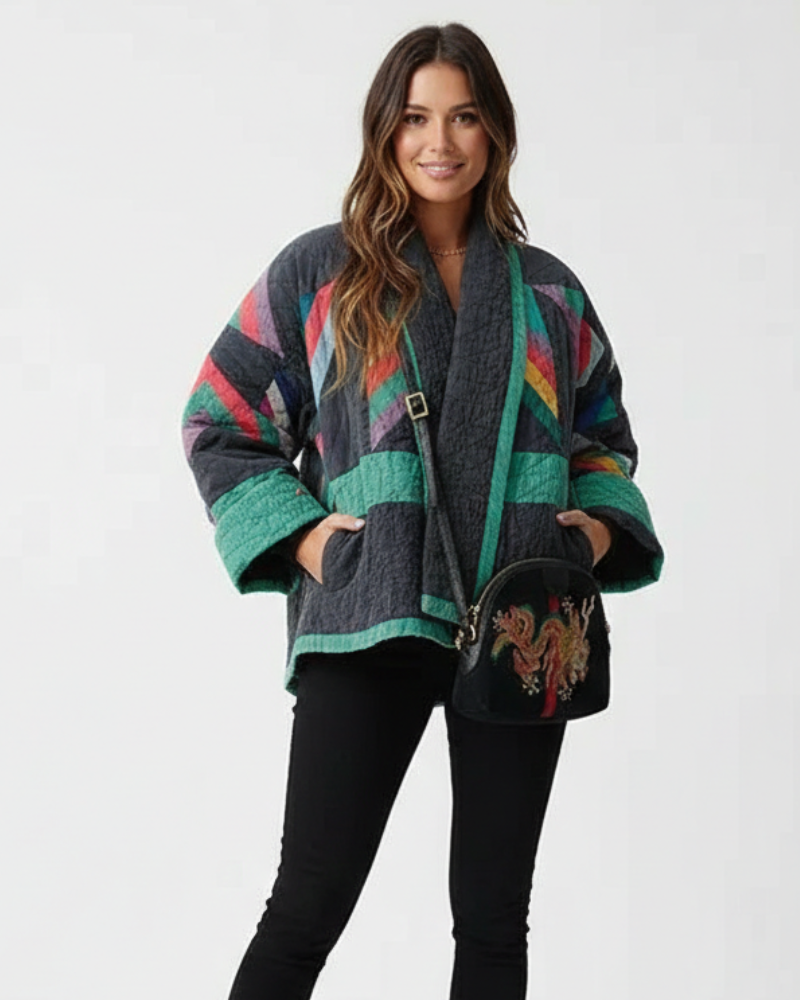 Zeline női steppelt kabát – modern stílusú, retro patchwork oversize kabát