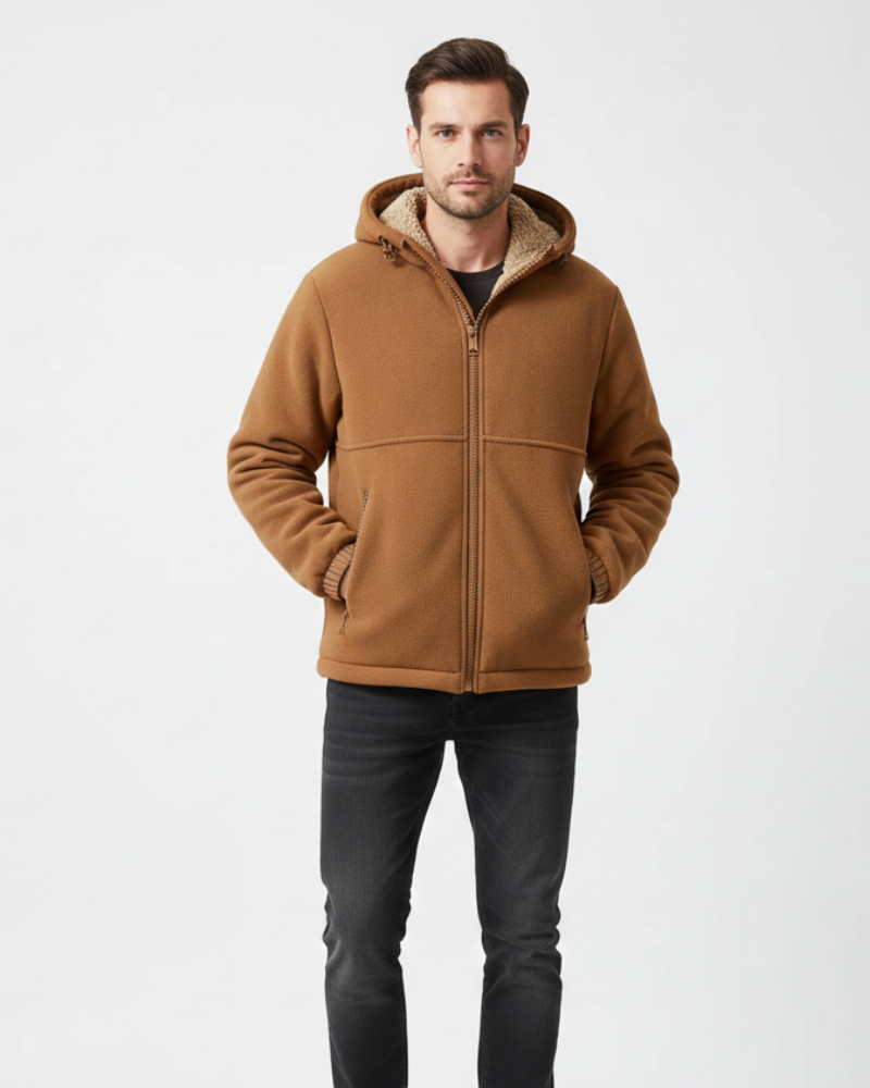 Norlan Ανδρικό Φλις Μπουφάν με Κουκούλα – Ζεστό Ελαφρύ Παλτό με Φερμουάρ στις Τσέπες για το Χειμώνα