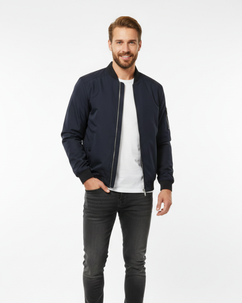 Zenio Bomber Bărbați Essensio – Jachetă Ușoară Rezistentă la Apă cu Fermuar și Finisaje Ripluite