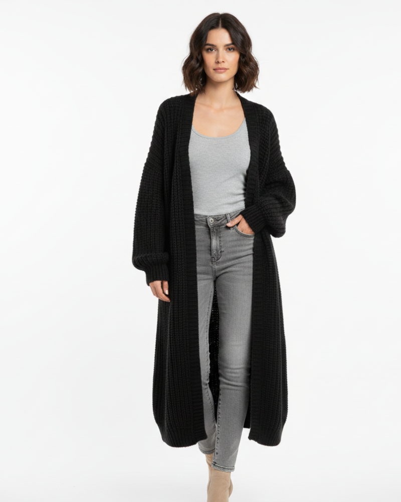 Erca naisten pitkä neuleliivi – väljälahkeinen tyylikäs neuletakki kevääseen, syksyyn ja talveen