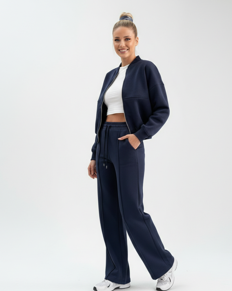 Gemma Ensemble Femme Casual – Survêtement Bomber & Pantalon Large Confort